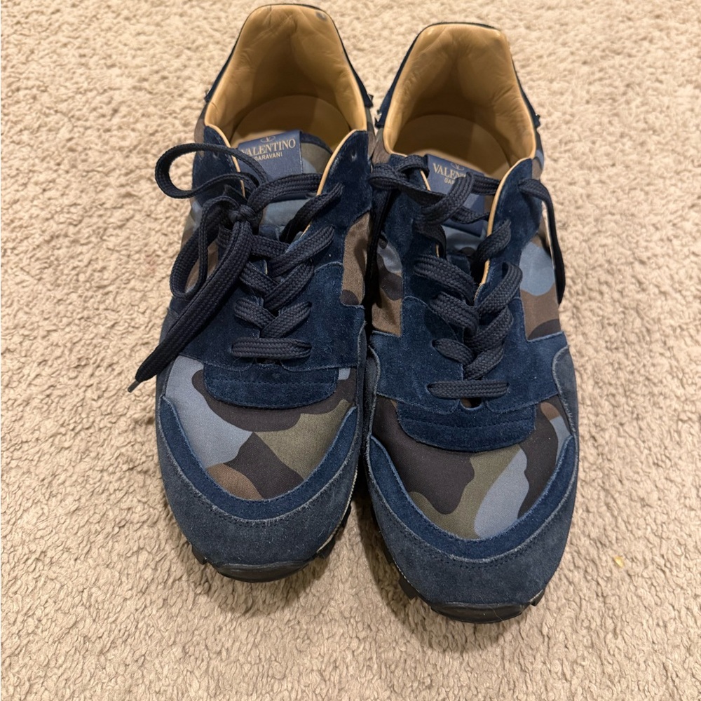 Valentino Garavani Rockrunner Men's Navy and Olive Camouflage Sneakers